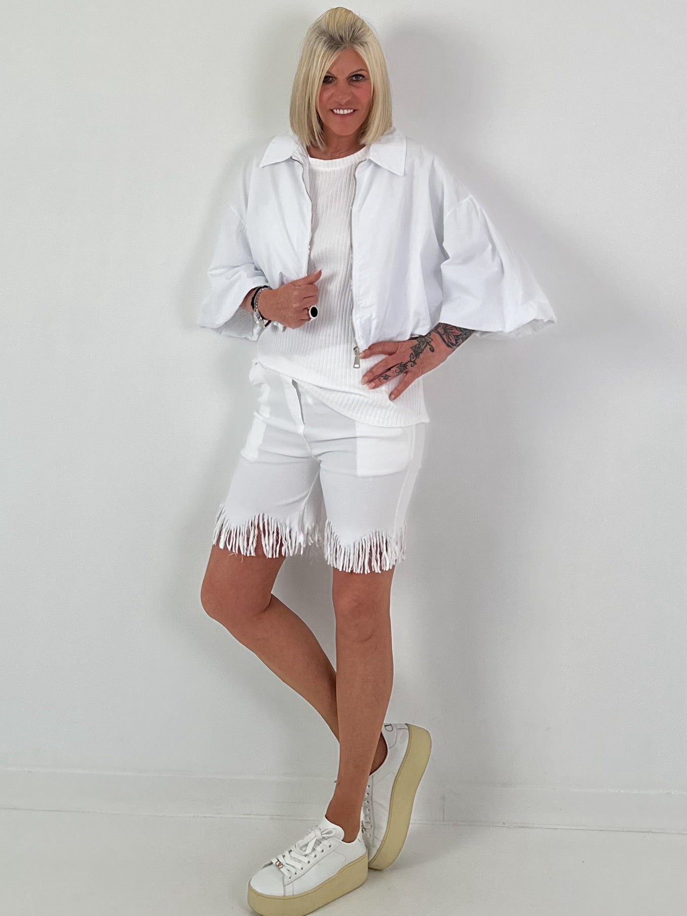 Sommer Crop-Jacke mit halben Arm - weiss