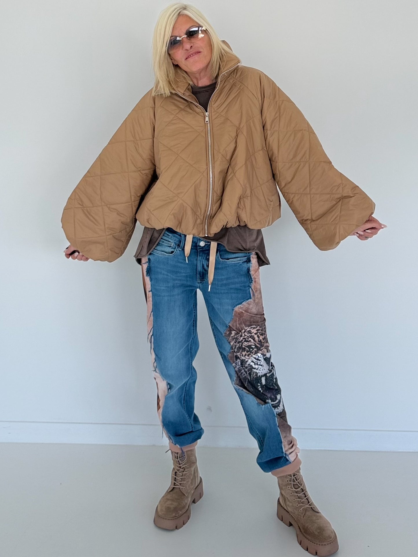 Jacket with puff sleeves - camel