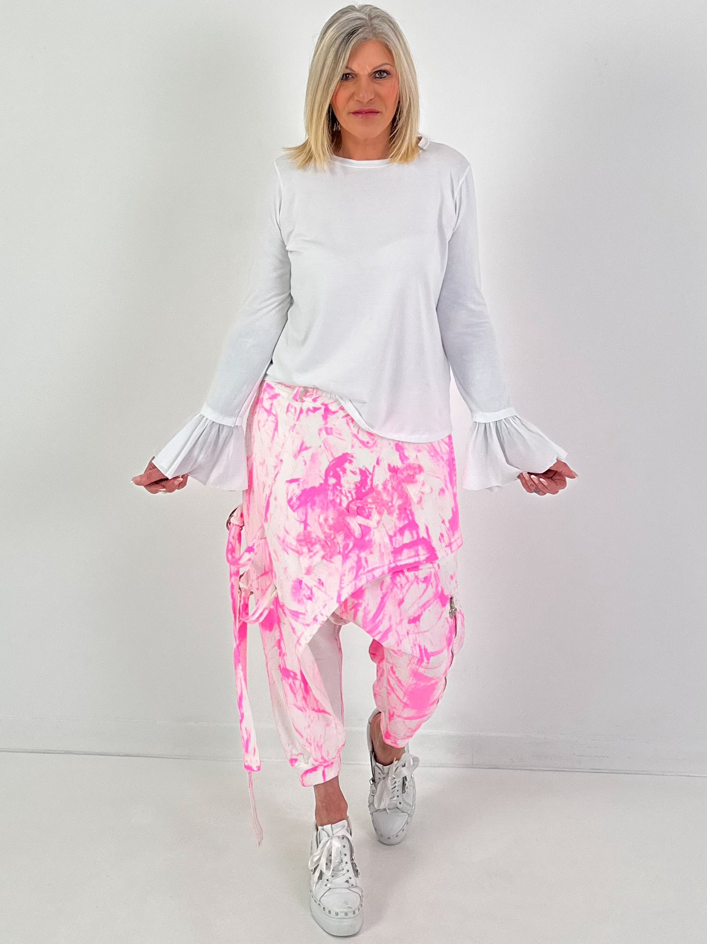 Batik-Baggy Amour - weiss-neonpink