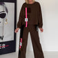 Casual tweedelig pak met details van leerlook en corduroy - mokka