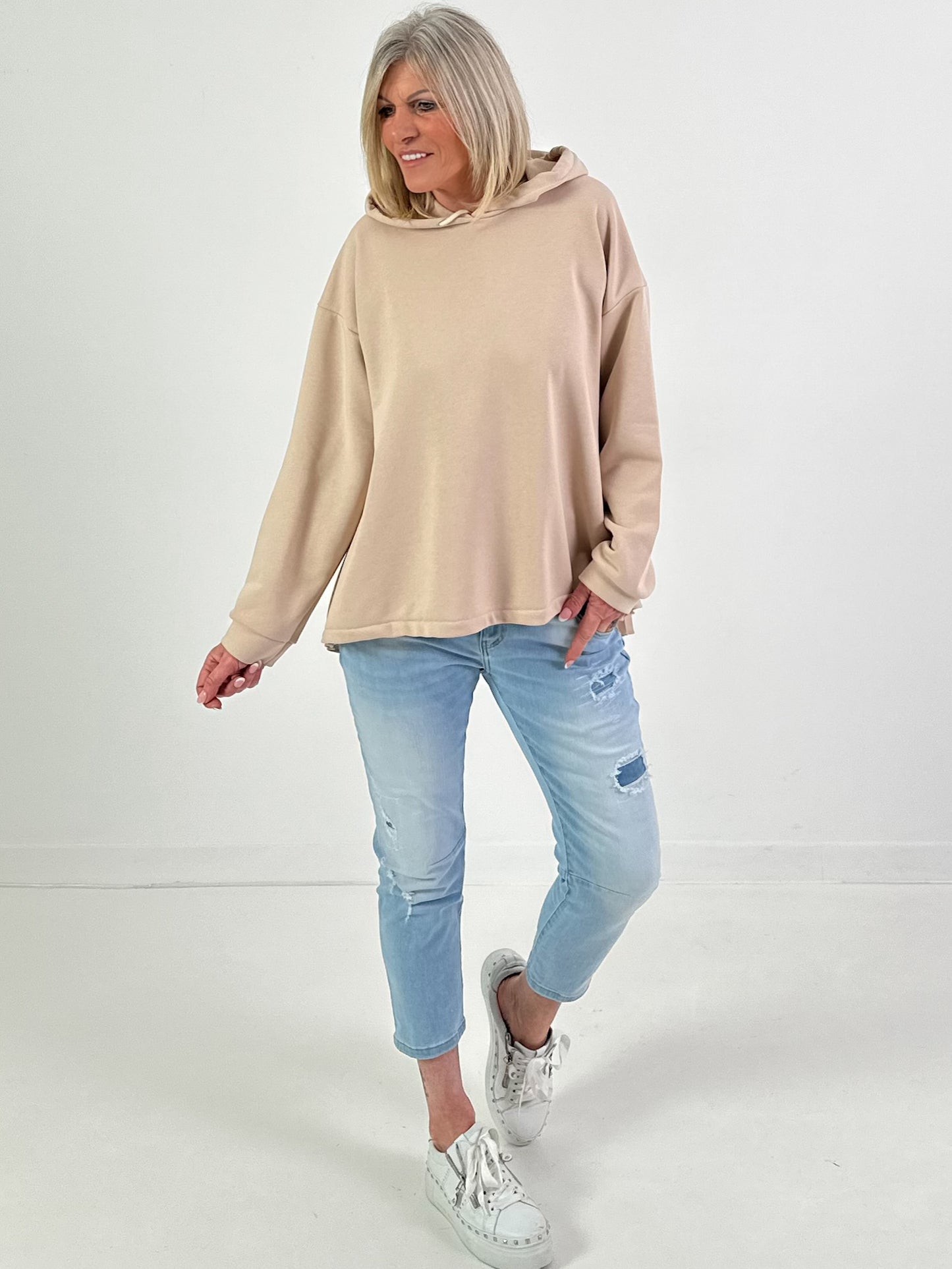 Hoodie mit Plissee-Einsatz Modell "Pleat Motion" - beige