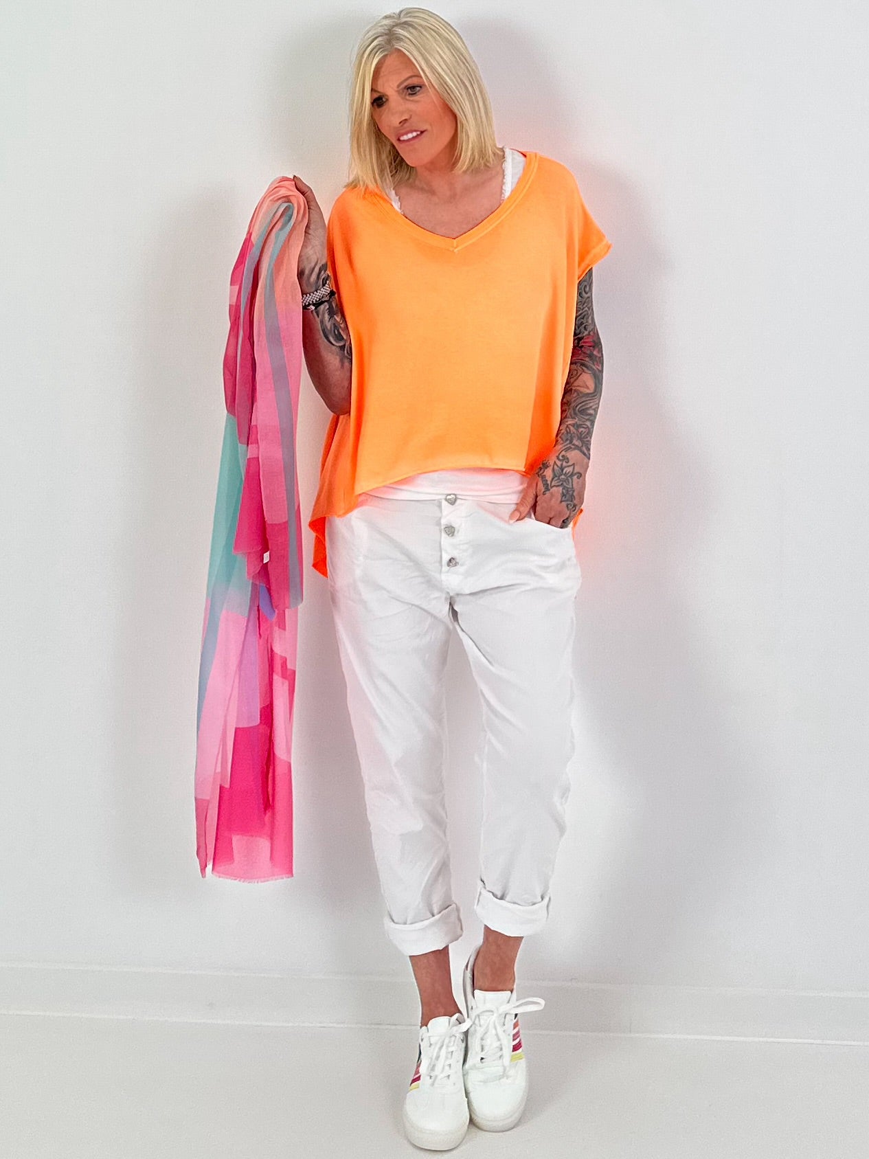 Oversized Shirt mit Rückennaht - neonorange