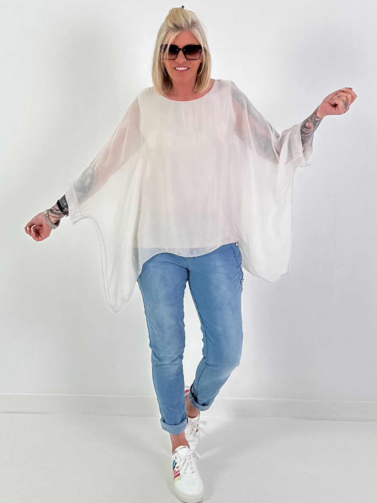 Silk Tunic with Integrated Underlayer Top - beige