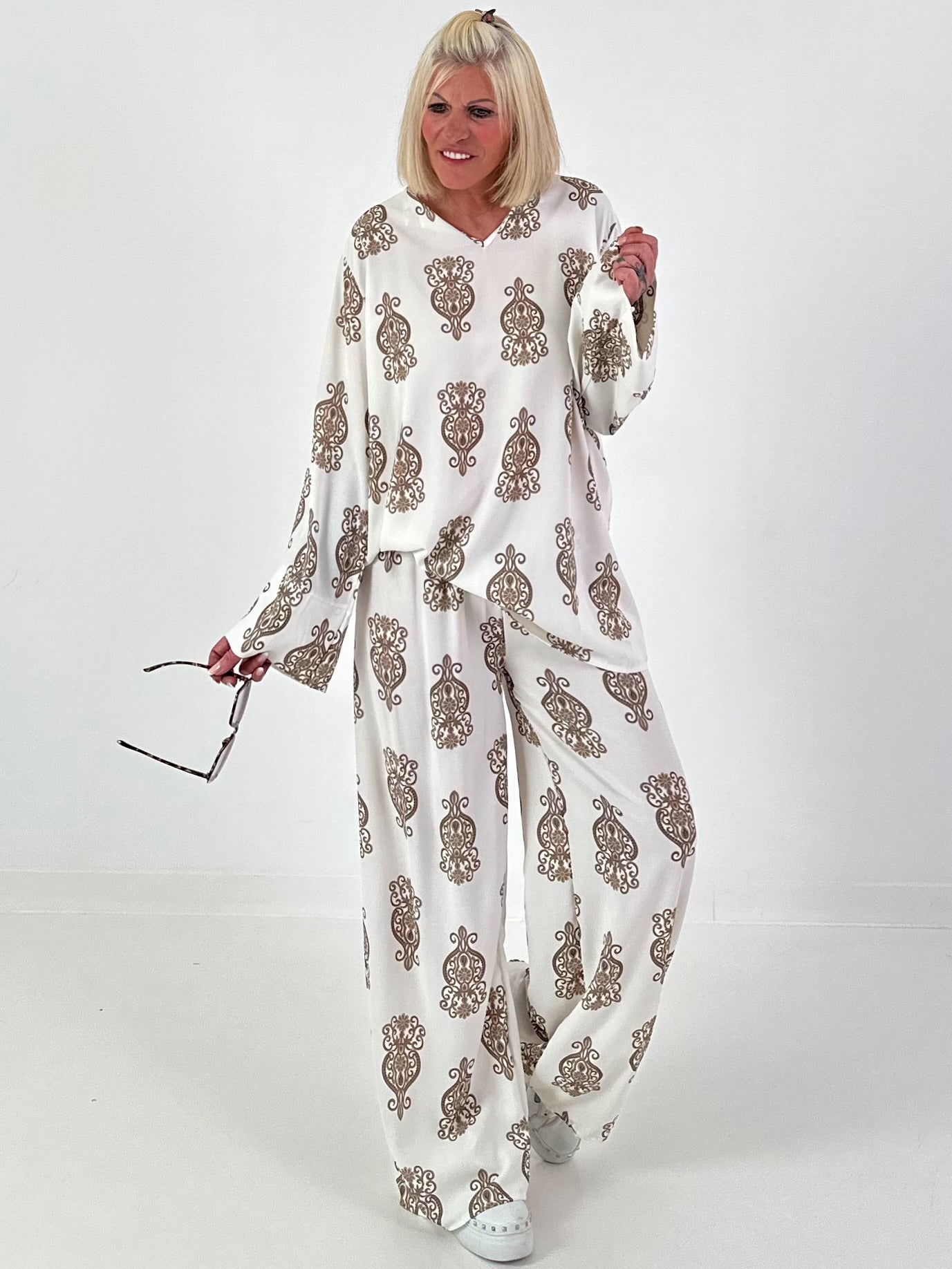 Zweiteiler mit Ornament Print - taupe-creme