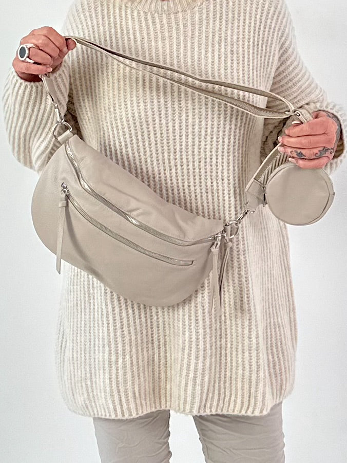 Crossbody bag in leather look, model "The Edit Bag" - beige