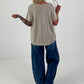 Ribbed Shirt with Fringe Details - beige
