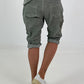 Short baggy shorts with crocheted flowers and sequins - khaki