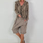 Tie-front tunic with flounces - taupe