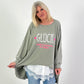 Oversized stonewashed Sweatshirt Modell "Glück..." - khaki