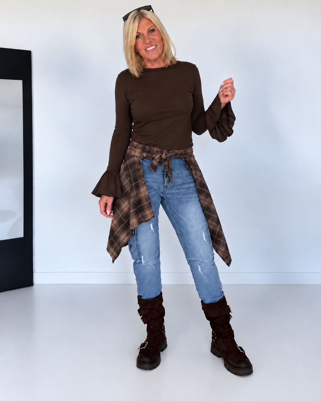Waist Wrap im Karomuster - mokka-mehrfarbig