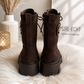 Suede-look ankle boot with chunky sole - chocolate