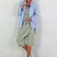 Leinen Blazer mit Zierknöpfen und Ripp-Details - hellblau