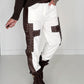 Sweathose im Materialmix - weiss-mokka