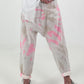 Linen Baggy with Tie-Dye Pattern - white-neon pink-beige
