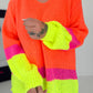 Pullover mit V-Ausschnitt - neonorange-mehrfarbig
