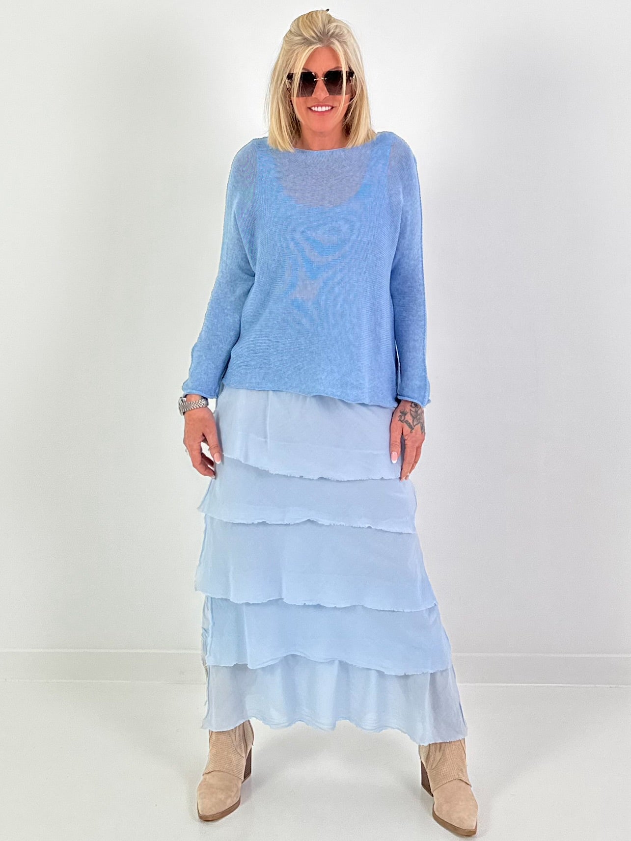 Leichter Strickpullover - hellblau