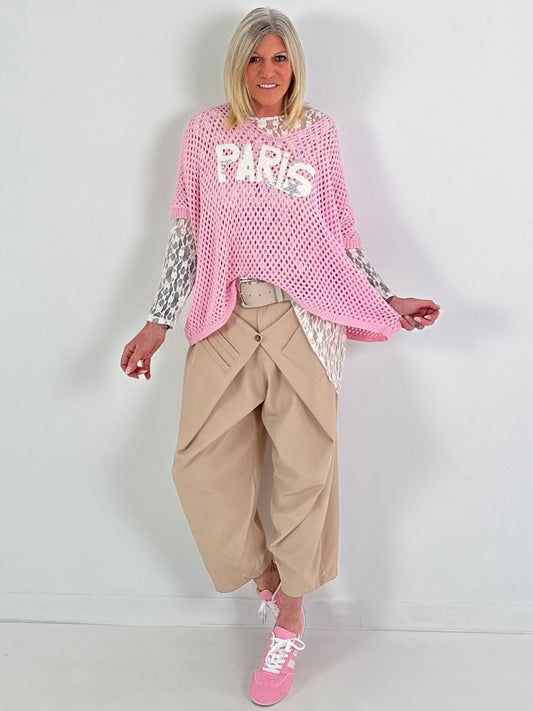 Häkelshirt mit Print - rosa