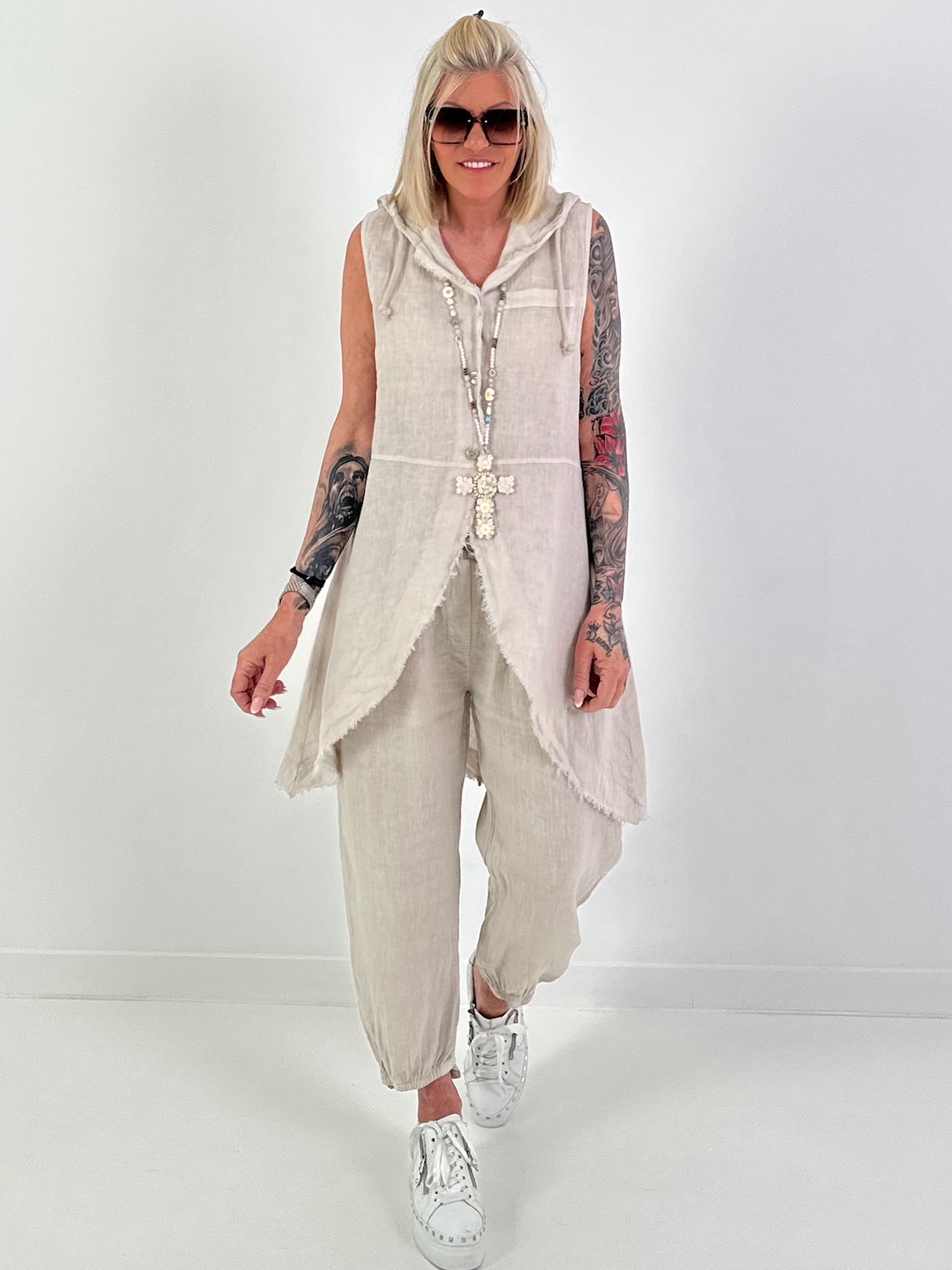 Linen two-piece set - beige