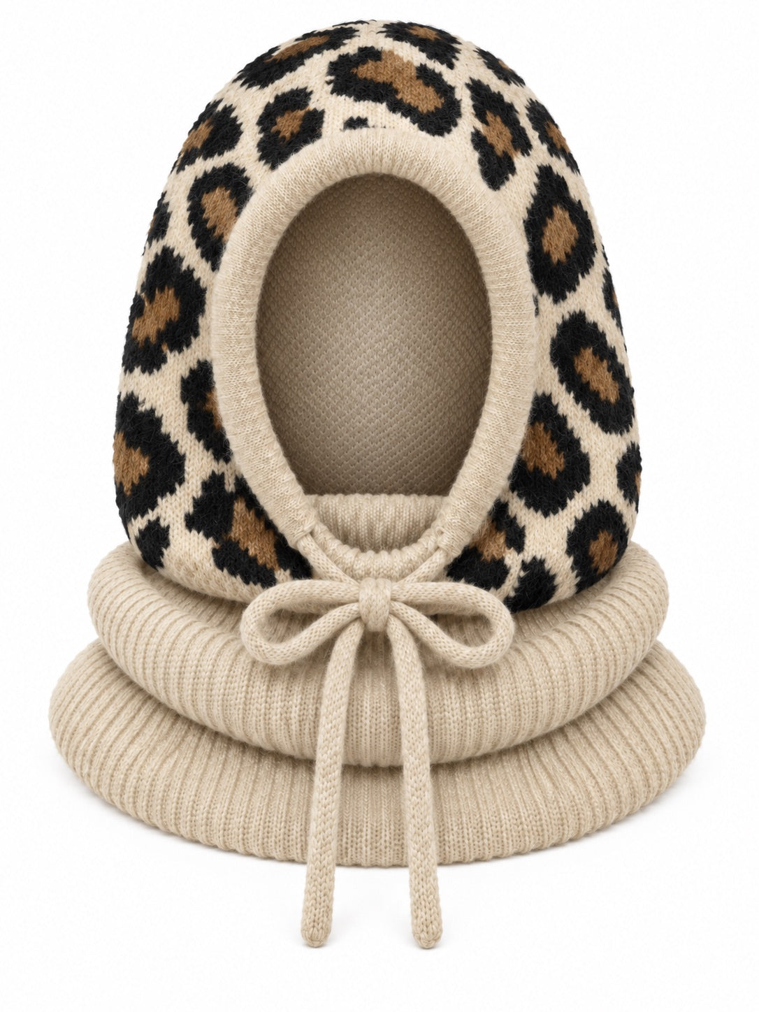 Strick Balaclava - beige-leo-mehrfarbig