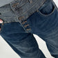 Jeans with double waistband and leopard details - denim-grey
