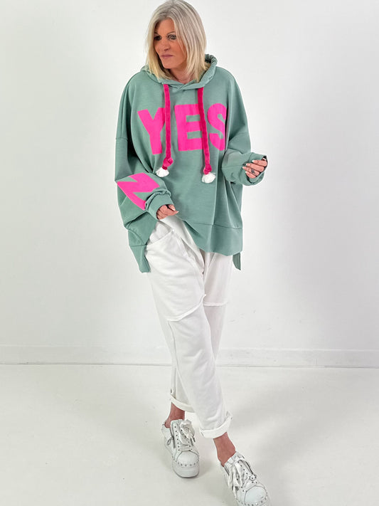 Oversized Hoodie Modell "YES-NO" - salbei ( lieferbar ab 17.01.25)