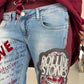 Jogg-Jeans im Used Look Love & Rock - denim-burgundi