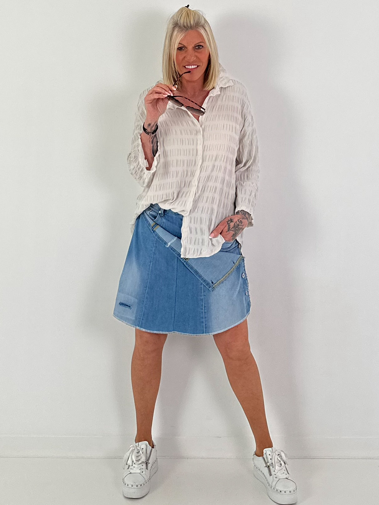Strukturierte Bluse - beige