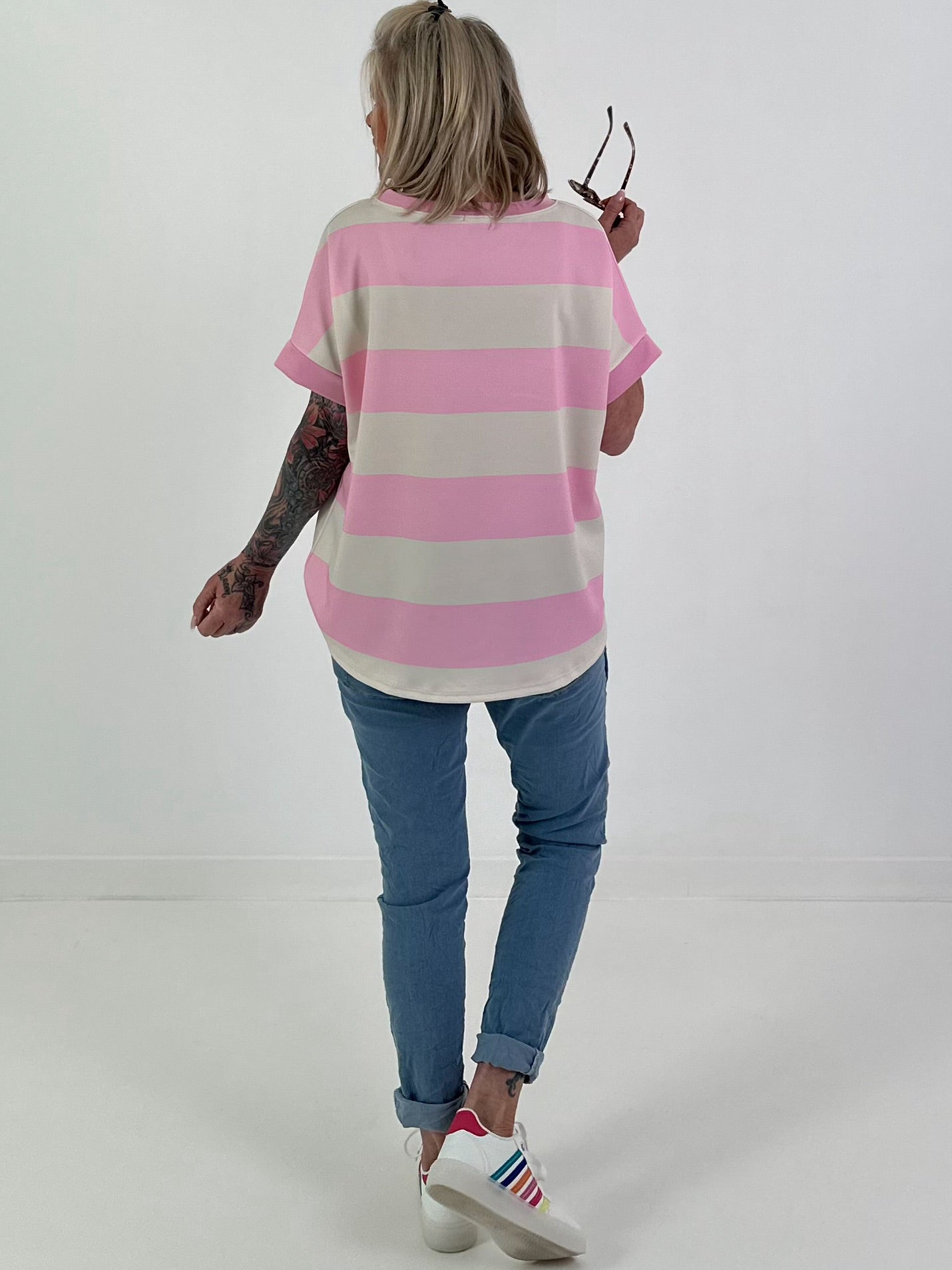 Striped Sweatshirt - beige-rose