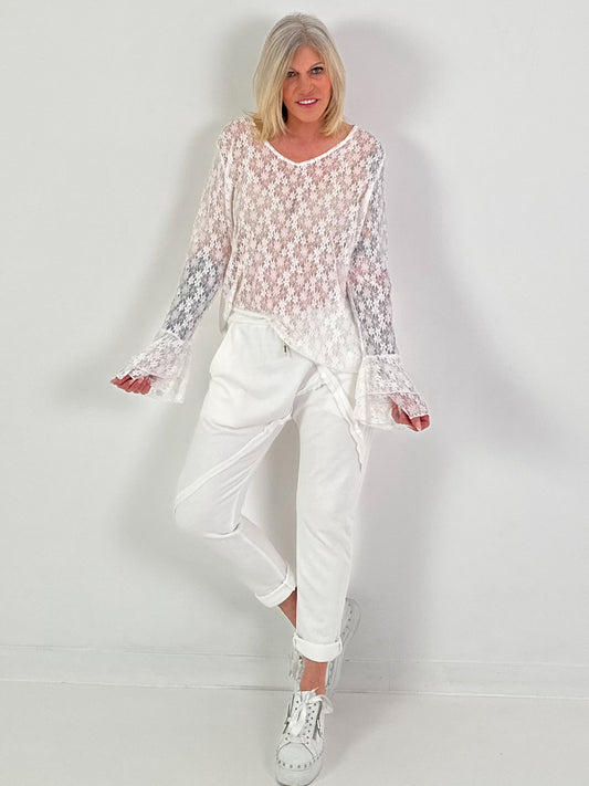 Bloemenkanten blouse - wit