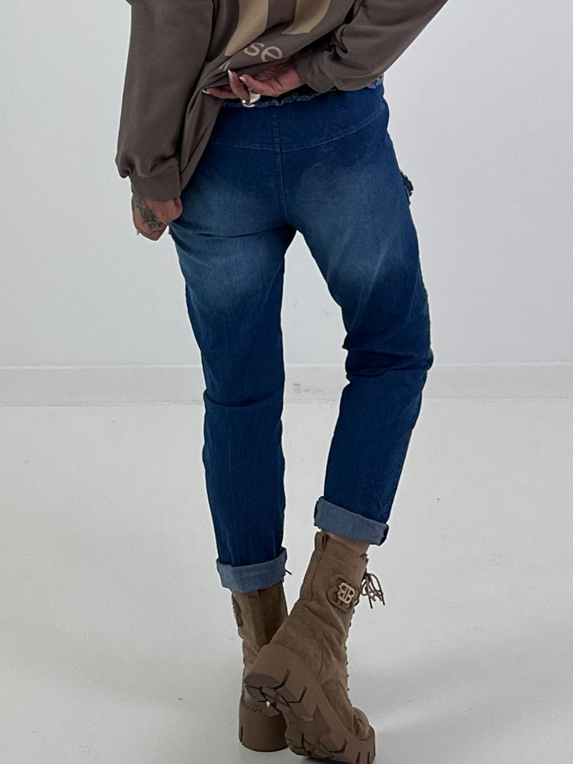Jeans mit elastischem Bund und Patten - denim
