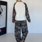 Sweater with camouflage sleeves and 3D print - beige-taupe-multicolored
