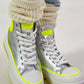 High-top sneaker model "Cat Boost" - silver-neon yellow