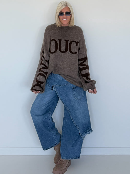 Oversized Strickpullover Dont Touch Me - taupe-mokka