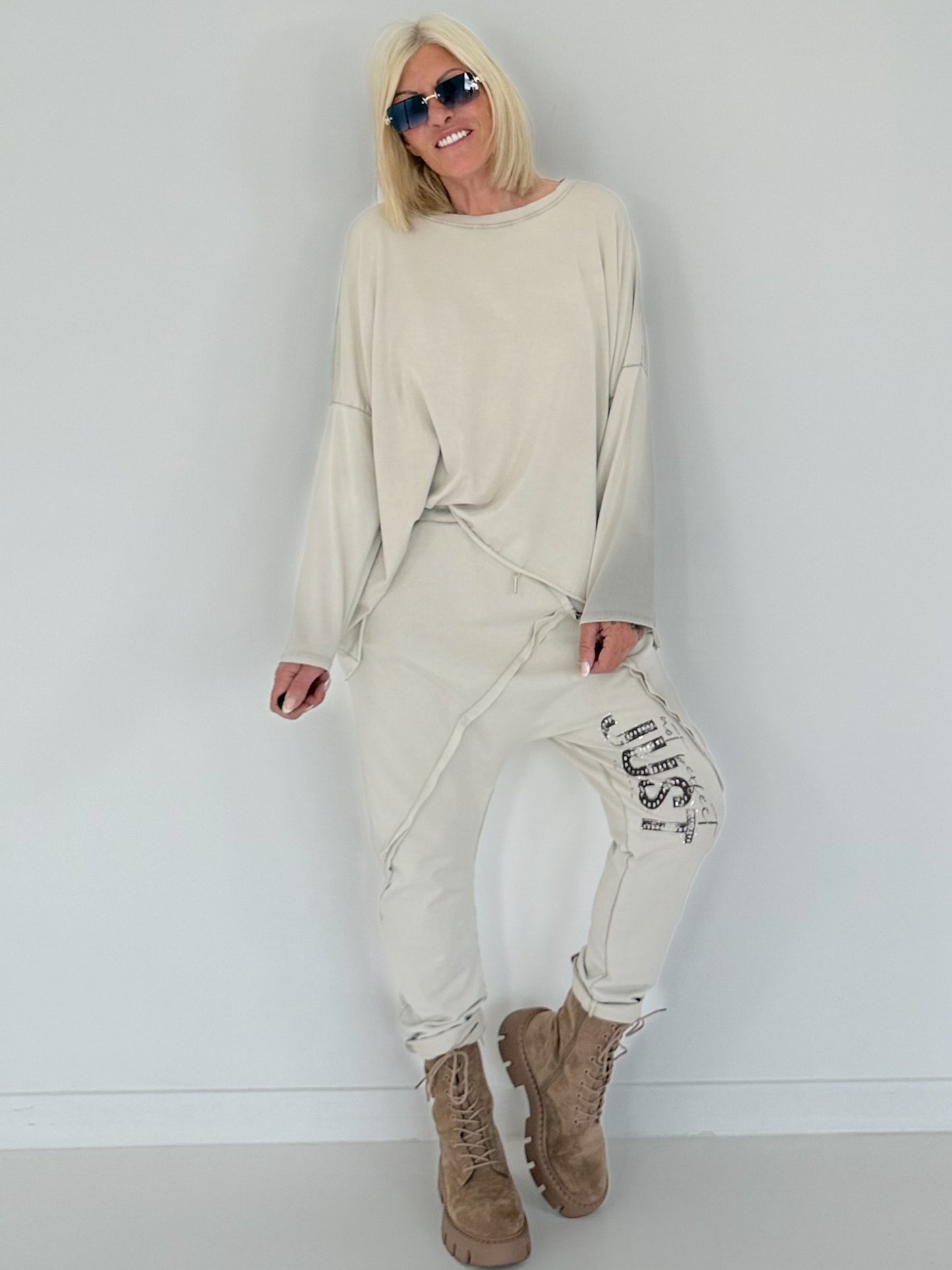 Oversized stone washed shirt - beige