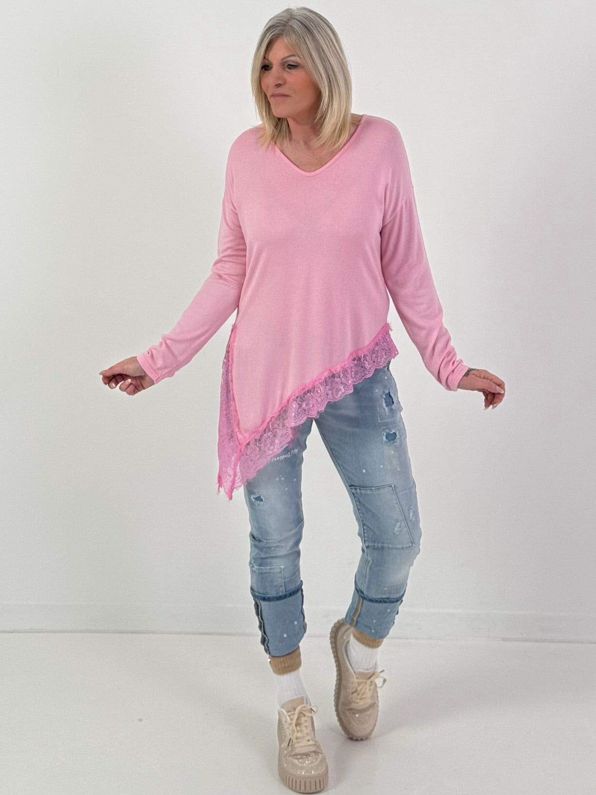 Feinstrick Pullover Modell "Velvet Ease" - rosa