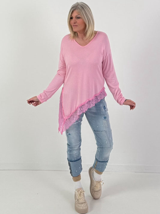 Feinstrick Pullover Modell "Velvet Ease" - rosa