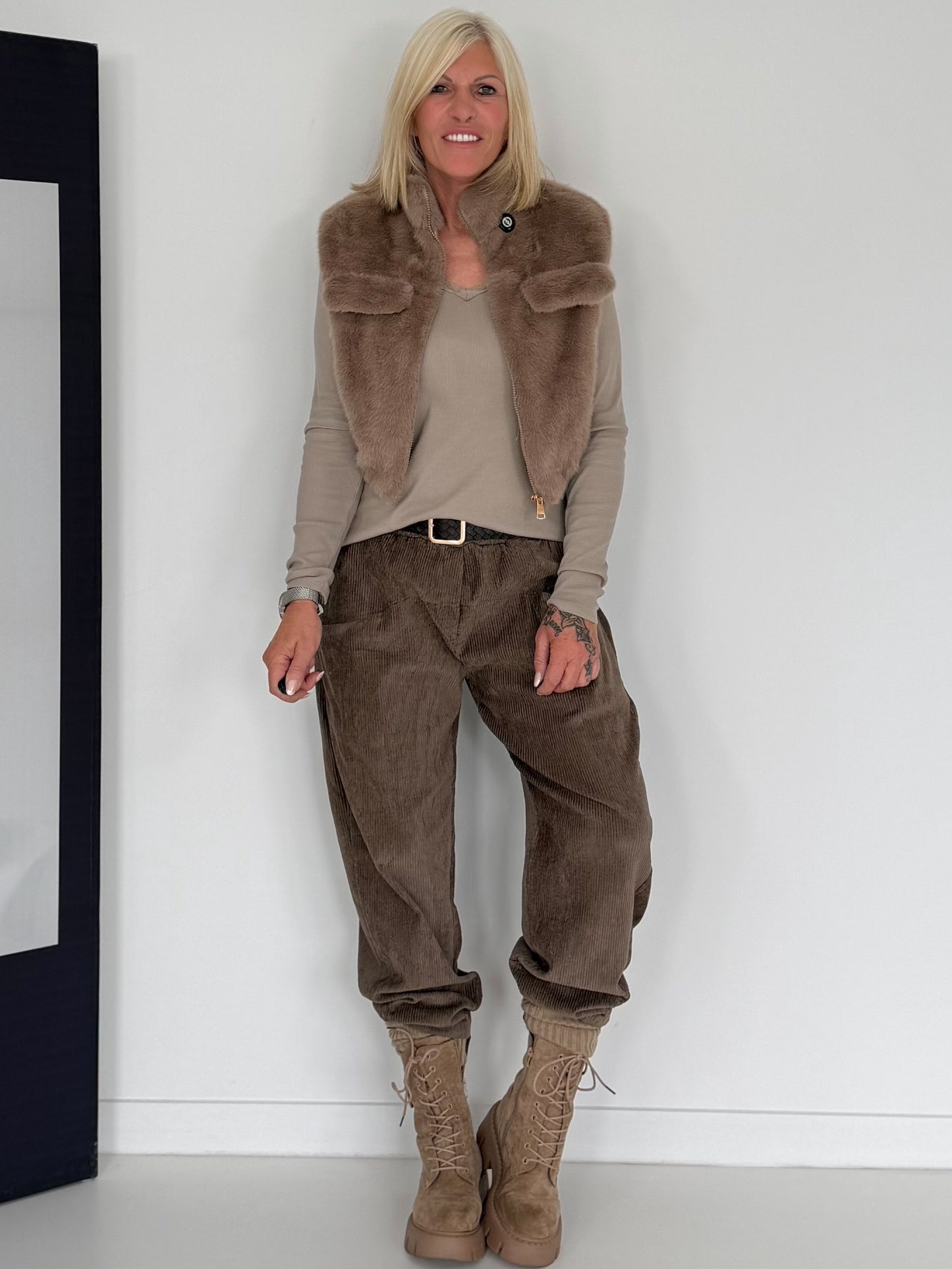 Weste in kuscheliger Felloptik - taupe