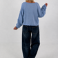Sweater mit Linksnähten und Print - jeansblau