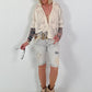 Boho blouse with short sleeves and crochet appliqués - beige