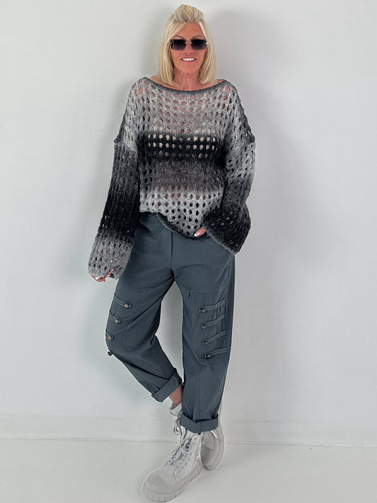 Grobstrickpullover mit Farbverlauf  - anthrazit-mehrfarbig
