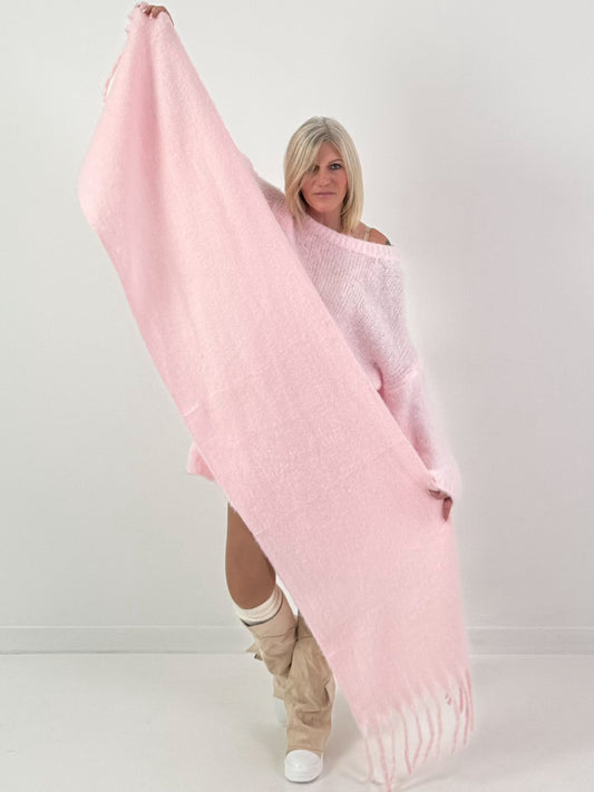 Sjaal met franjes model "Fleur de Charme" - babyroze