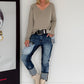 Basic Shirt mit V-Ausschnitt - taupe