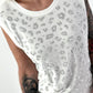 Ripp Top mit Glitzer Leo - weiss