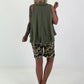 Ballon Blusen Top mit V-Neck - khaki