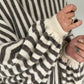 Pullover in Streifen-Look mit Fledermausärmeln   - ecru-chocolate
