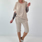 T-Shirt mit Häkelstern-Nieten-Cut-Outs - beige