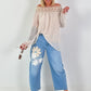 Silk tunic with crocheted neckline - beige