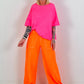 Short-sleeved sweater - neon pink