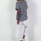 T-Shirt mit Kapuze und Streifenmuster - dunkelblau-weiss