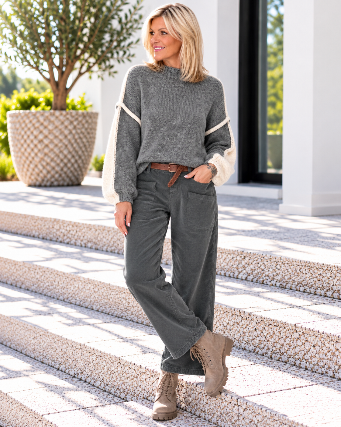 Pullover Two Colors - dunkelgrau-beige